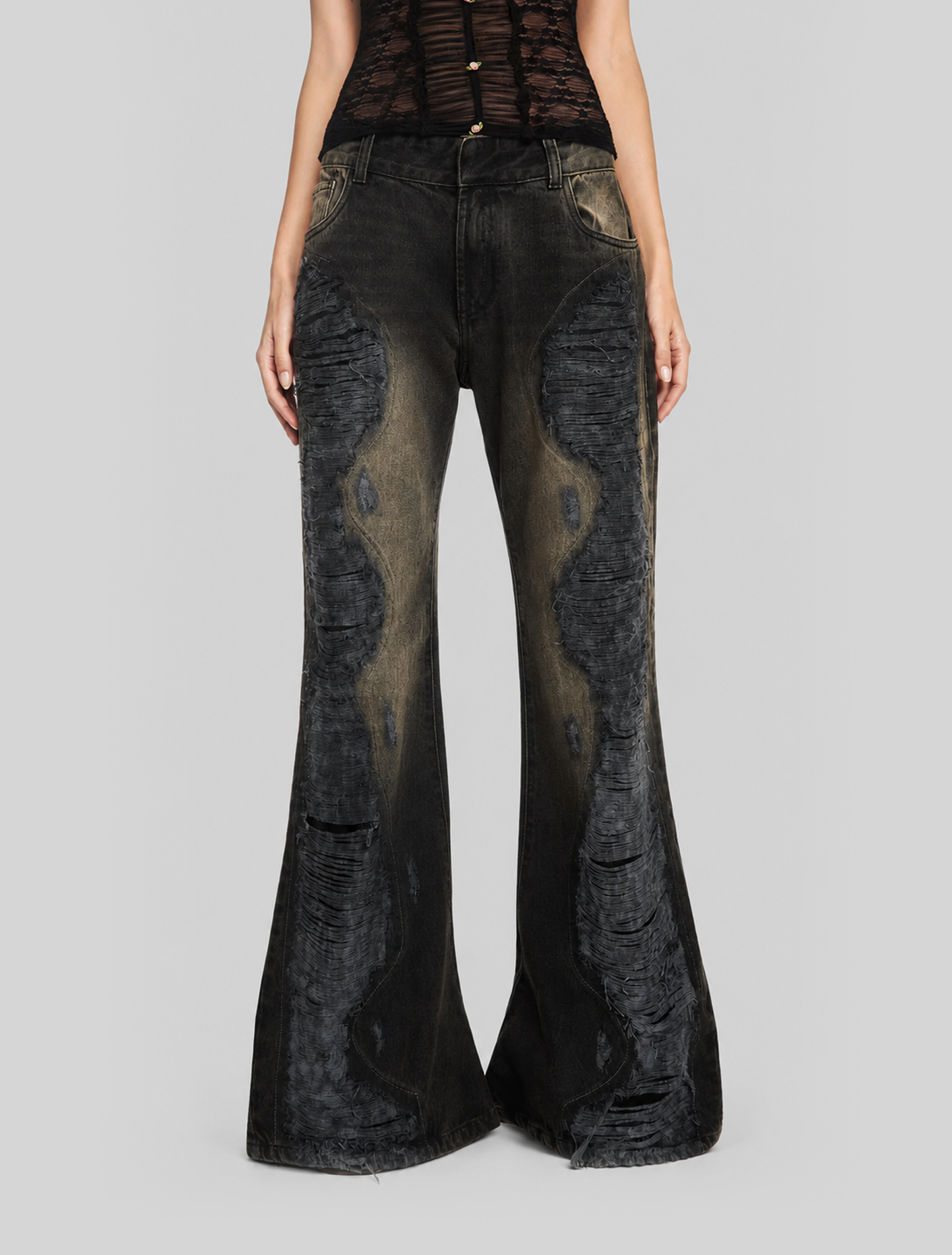 CALÇA JEANS FLARE BLACK RASGOS FRONTAIS-3