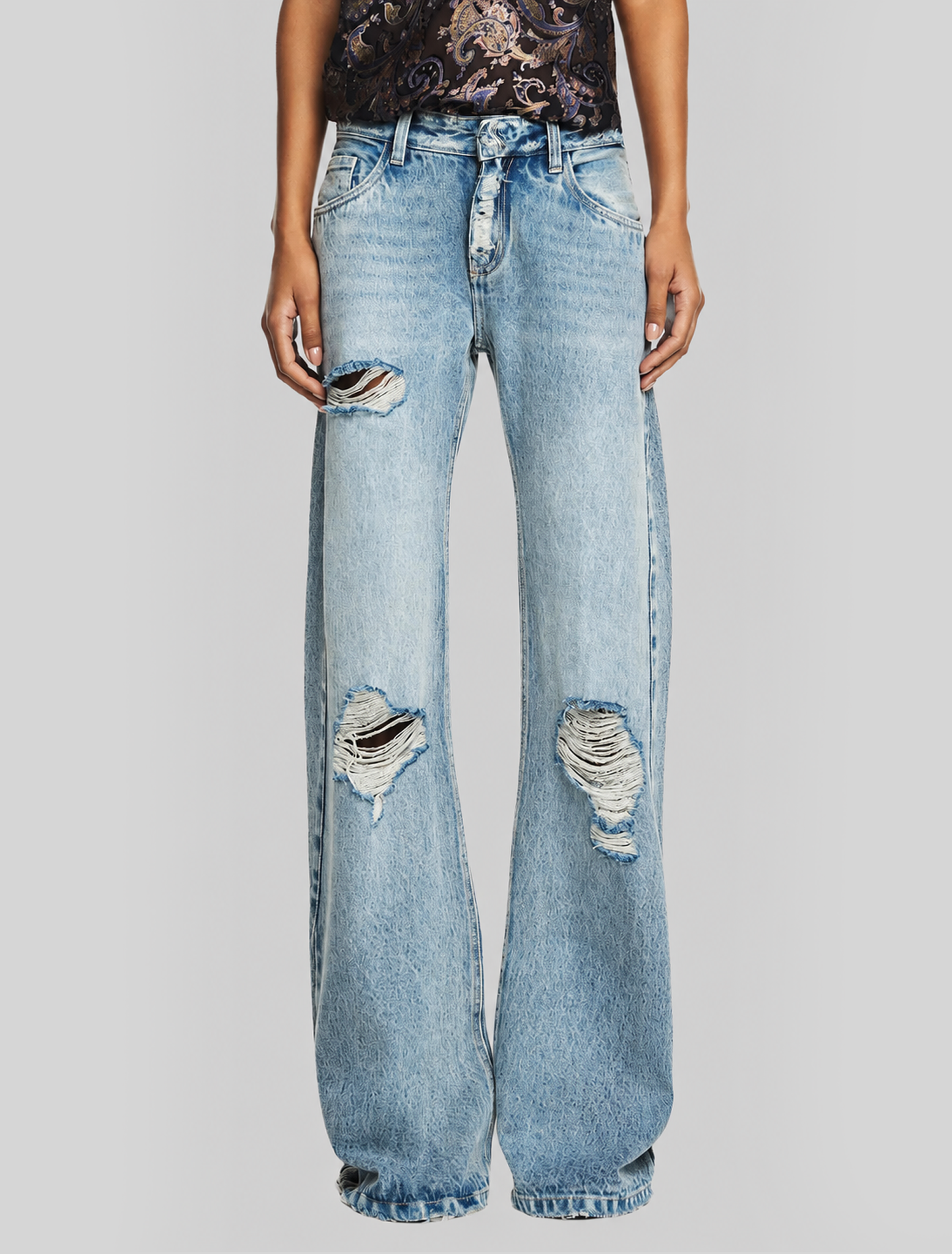 CALÇA JEANS FLARE RASGOS CINTURA BAIXA COSTURA LATERAL-5