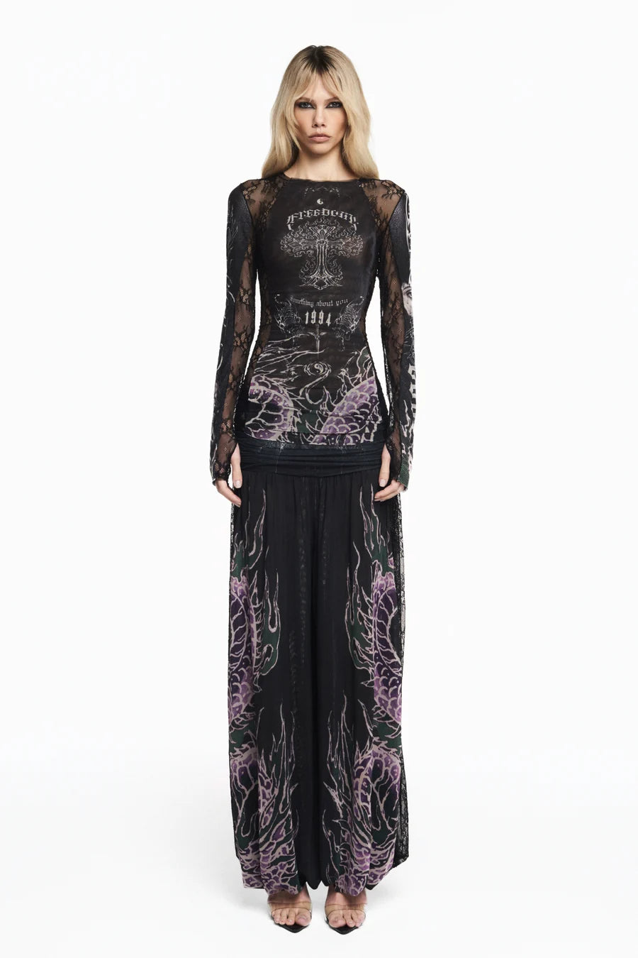 BLUSA MANGA LONGA TULE E RENDA TATTO DRAGAO