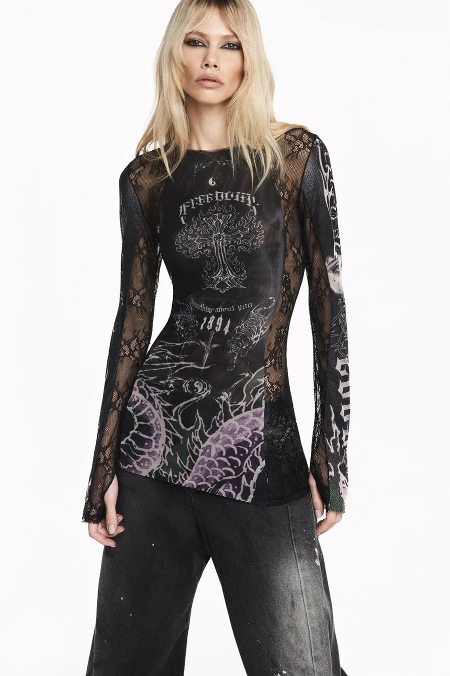 BLUSA MANGA LONGA TULE E RENDA TATTO DRAGAO-6