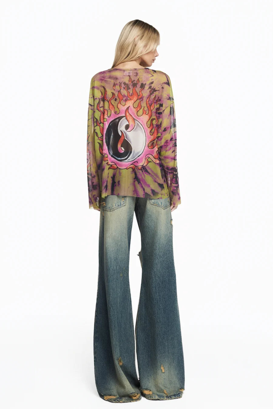 Calça Jeans Amarelada Rasgos Flare Cintura Baixa