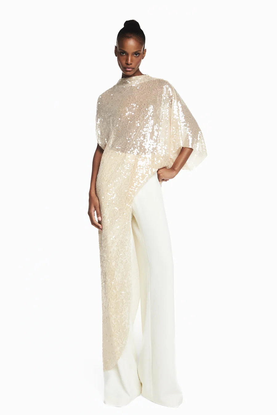 BLUSA KAFTAN ASSIMETRICA PAETE BEGE-3