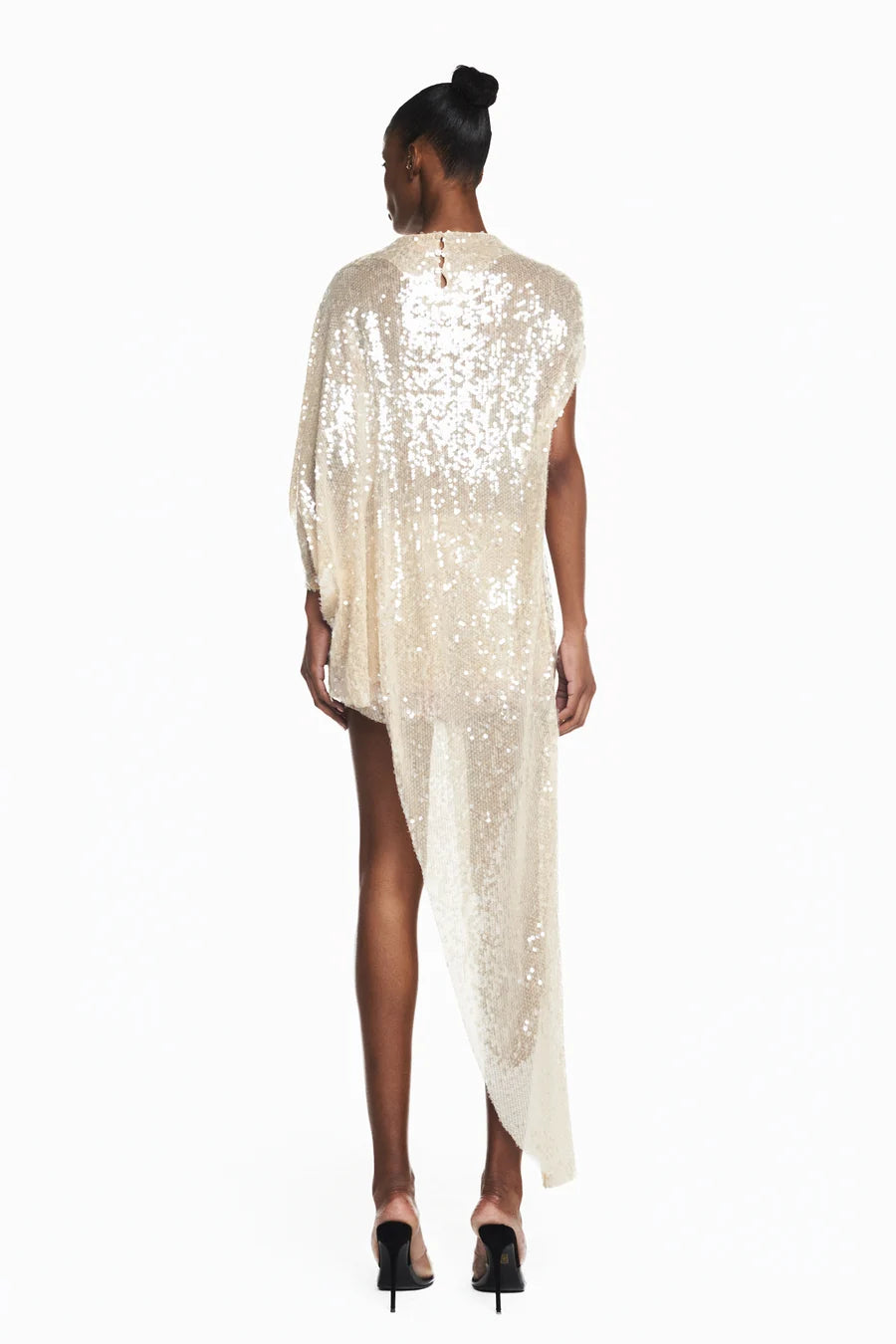 BLUSA KAFTAN ASSIMETRICA PAETE BEGE