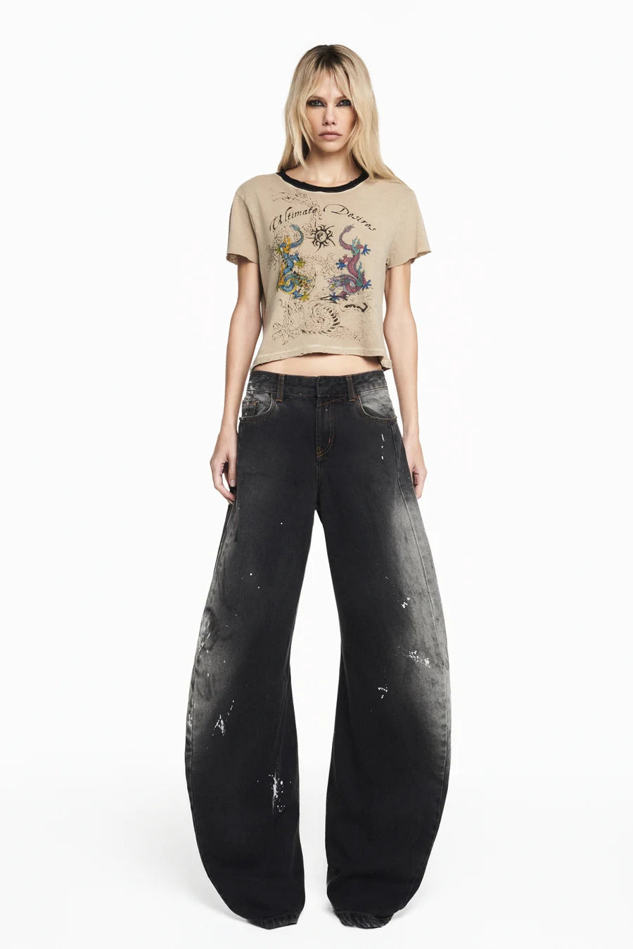 CALCA JEANS BLACK MANCHADA PERNA MONTARIA